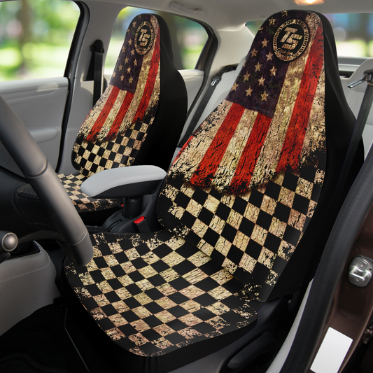 Car Seat Cover - American Flag With Checkered Flag